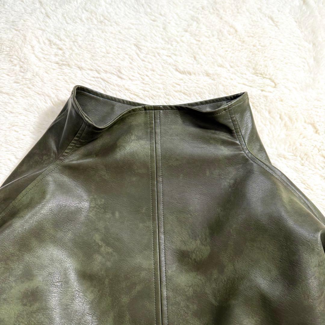 【美品】led. tokyo ハイネックショートレザーコート カーキ FREE
