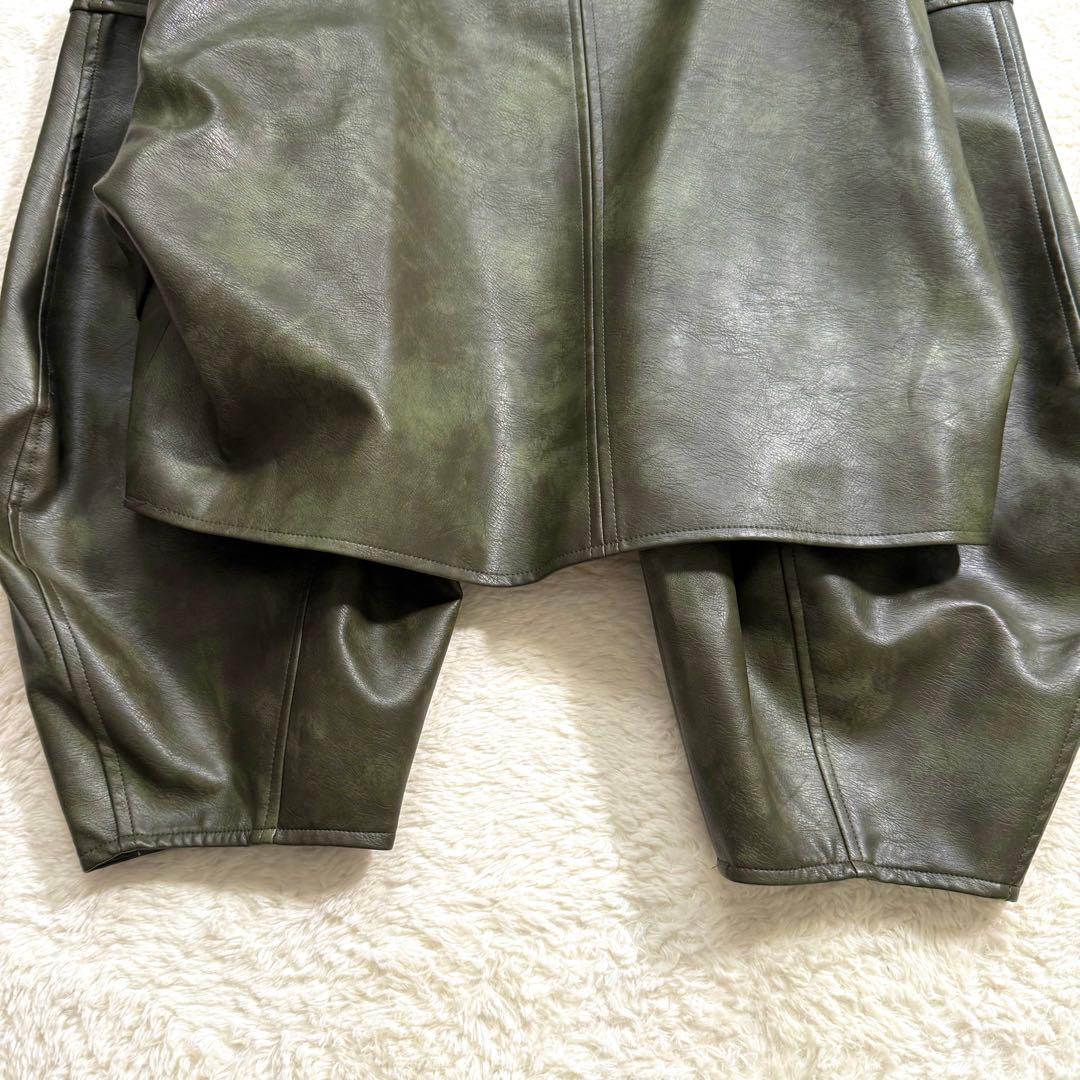【美品】led. tokyo ハイネックショートレザーコート カーキ FREE