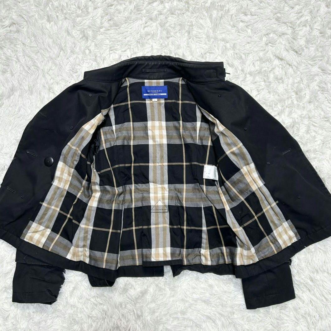 【美品】バーバリー ショートトレンチコート メガチェック ベルト付き 黒 36