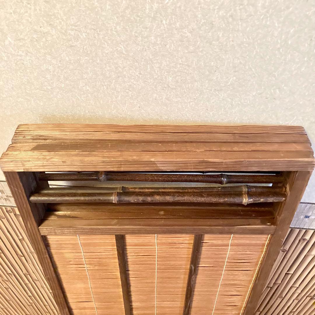 レトロ 和風 和室 屏風 4連パーテーション 骨董 透かし彫り 富士