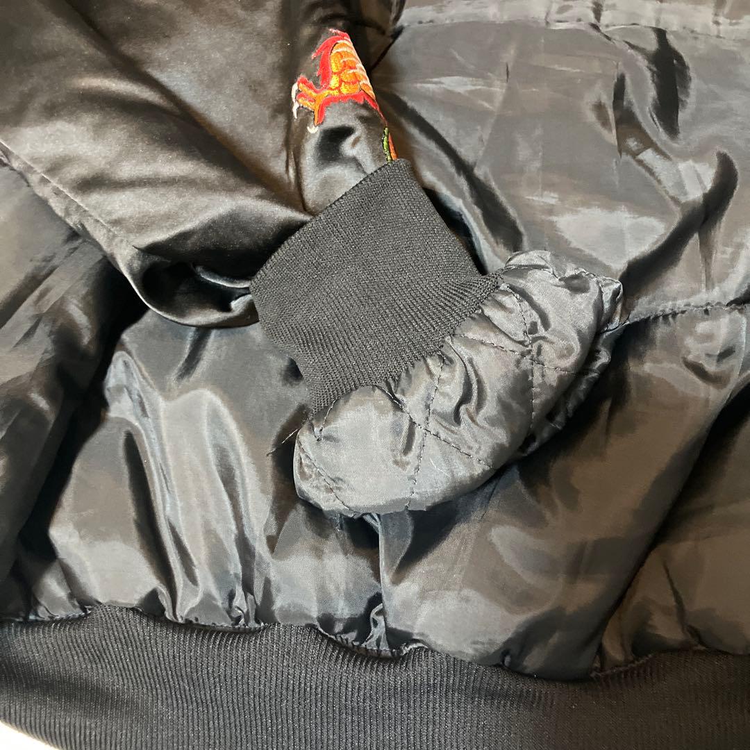 黒 サテン スカジャン ドラゴン刺繍