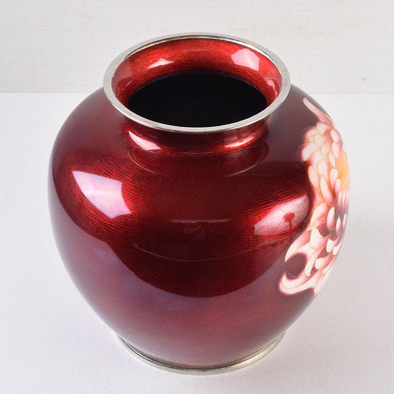 七宝焼　太田七宝造　透釉　旭光釉　菊文　花瓶　共箱　M　R8971H