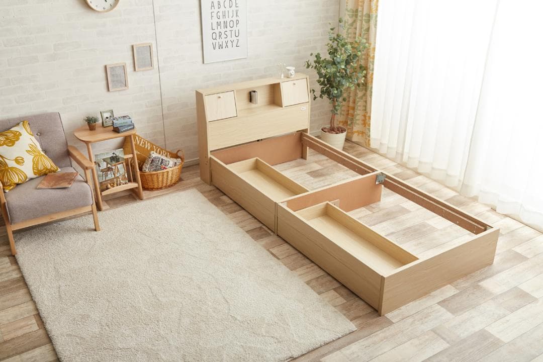 【シングル】 Alloys(アロイス)引出し付ベッド  フレームのみ　ホワイト