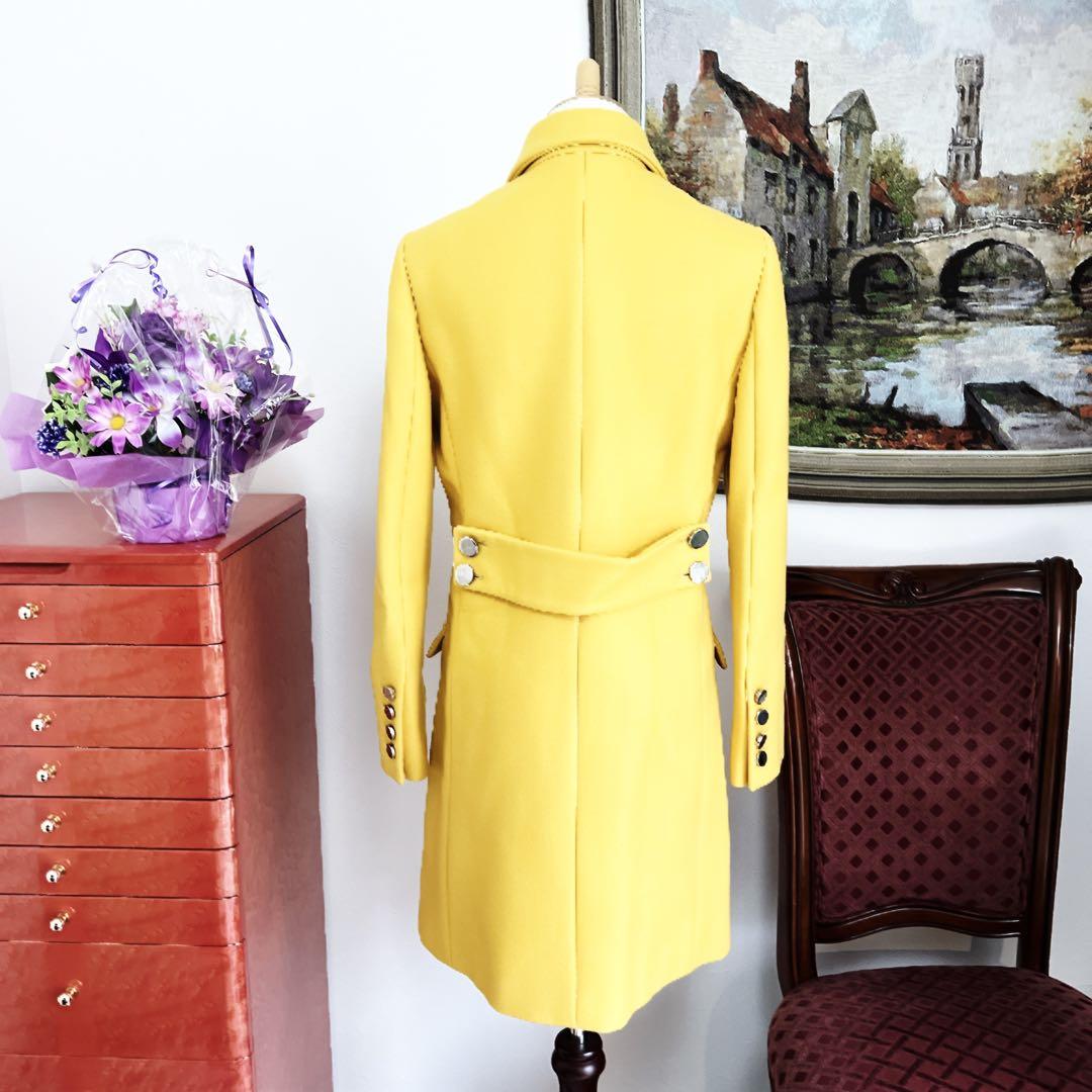 美品　GUCCIグッチ　ウール　ダブルブレスト　コート　イエロー　シルバー　ロゴ