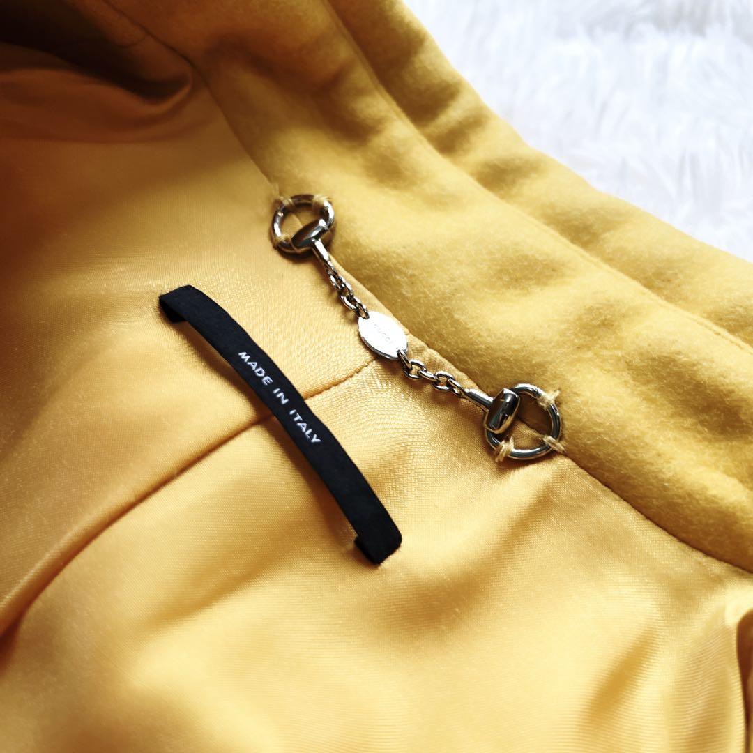 美品　GUCCIグッチ　ウール　ダブルブレスト　コート　イエロー　シルバー　ロゴ