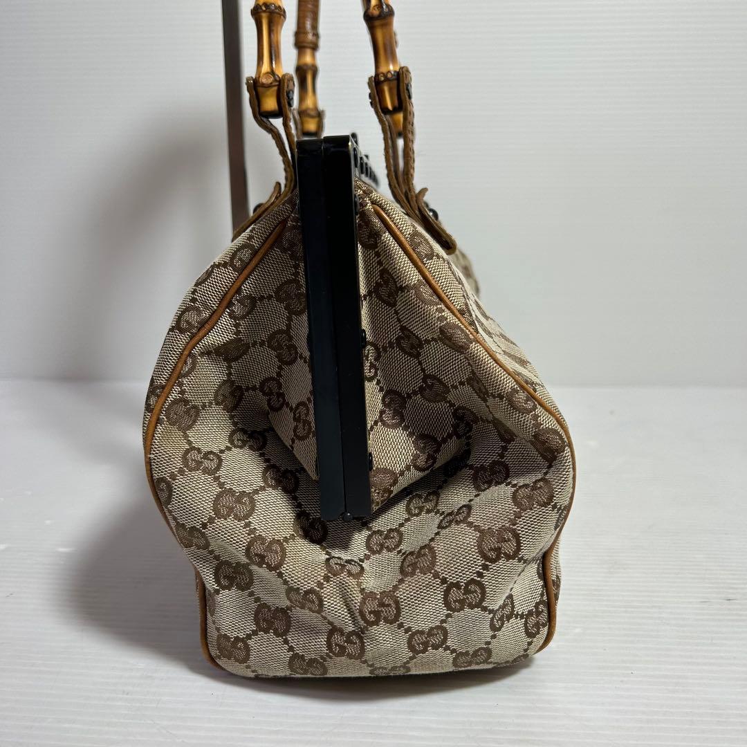 GUCCI グッチ GG柄 がま口 バンブー ボストンバッグ 大容量