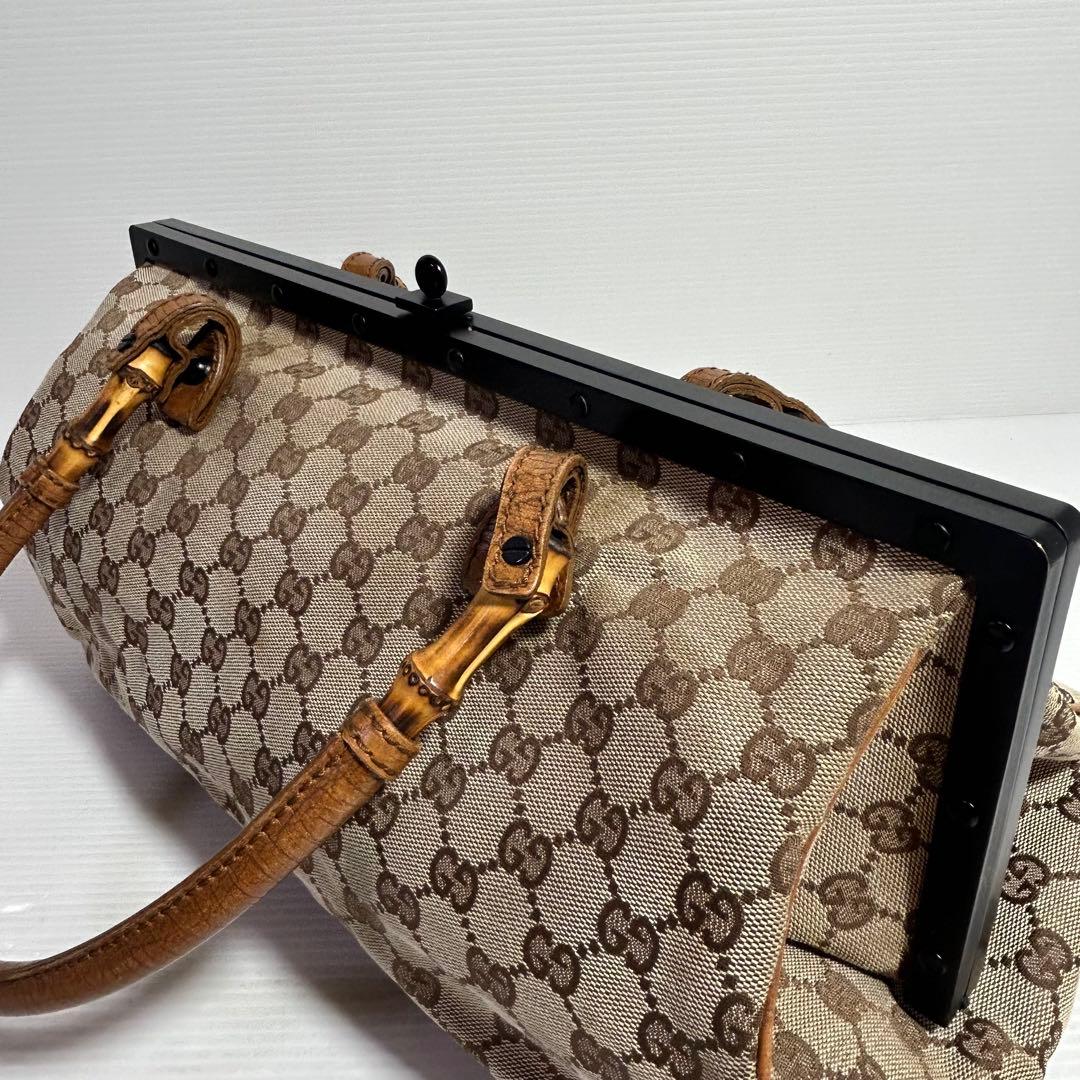GUCCI グッチ GG柄 がま口 バンブー ボストンバッグ 大容量