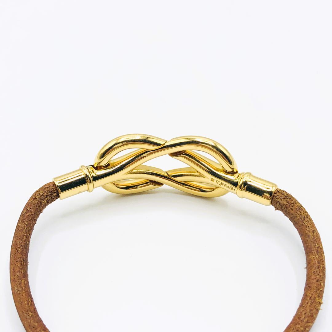 HERMES エルメス アタメ ブレスレット ゴールド ブラウン レザー