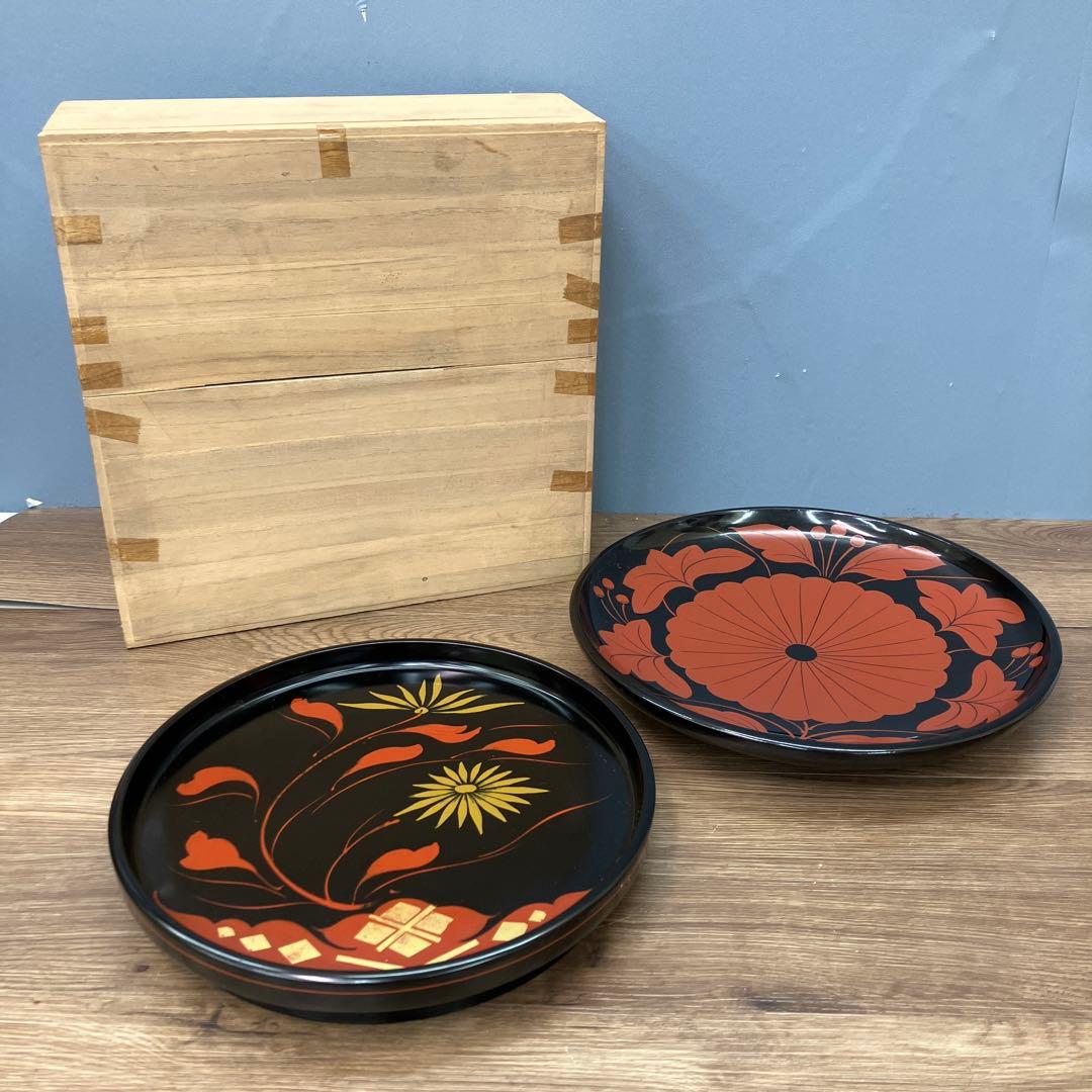 D-5 昭和レトロ 伝統工芸 漆器 菓子鉢 菓子器 2点セット 水澤木製