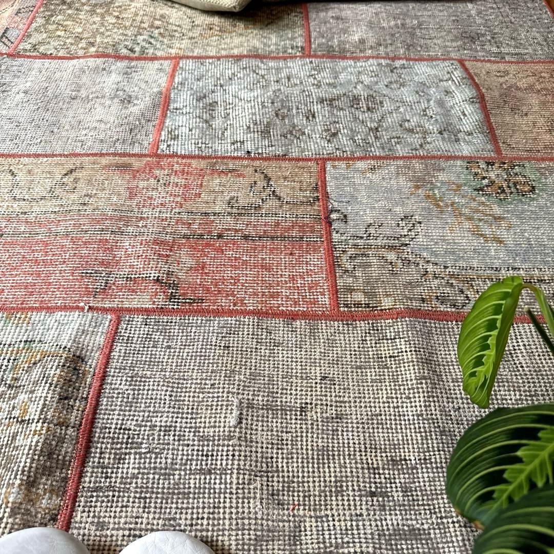 95×175 コーラルピンクパッチワークラグ　トルコヴィンテージラグ