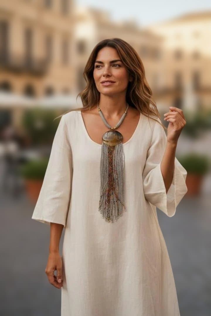 ホーンモチーフ×マルチビーズ フリンジロングネックレス (シルバー) 並行輸入品