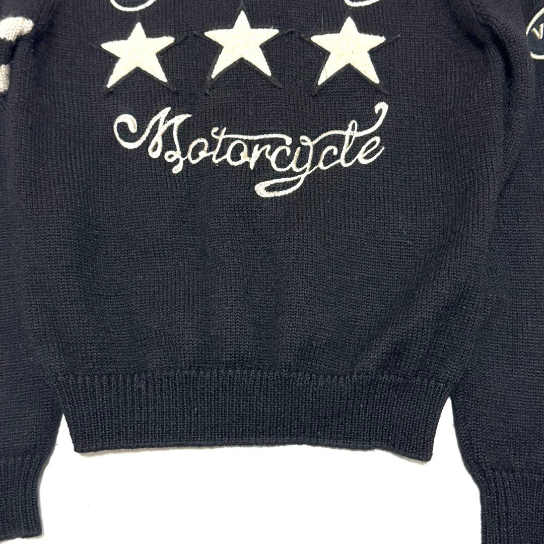 vanson バンソン ショールカラー カーディガン ワッペン 刺繍 黒 L