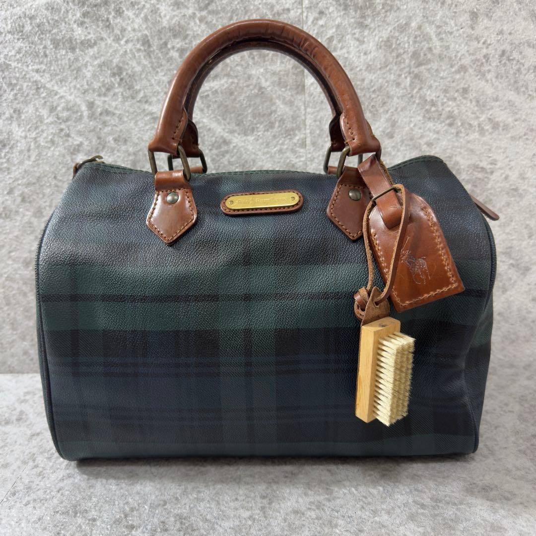 鉄*翔様 美品 ポロバイラルフローレン ミニボストンバッグ グリーンチェック ブ