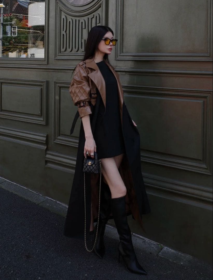 断捨離女子 Darich バイカラーレザーレイヤードトレンチコート