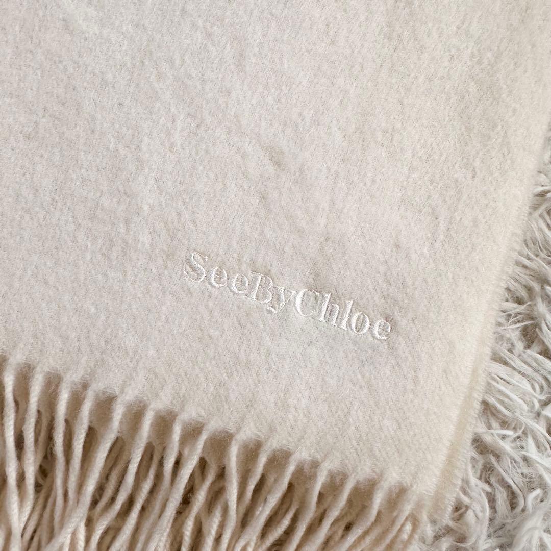 【未使用】シーバイクロエ　洗える♡カシミヤ100 % 大判ストール　ホワイト
