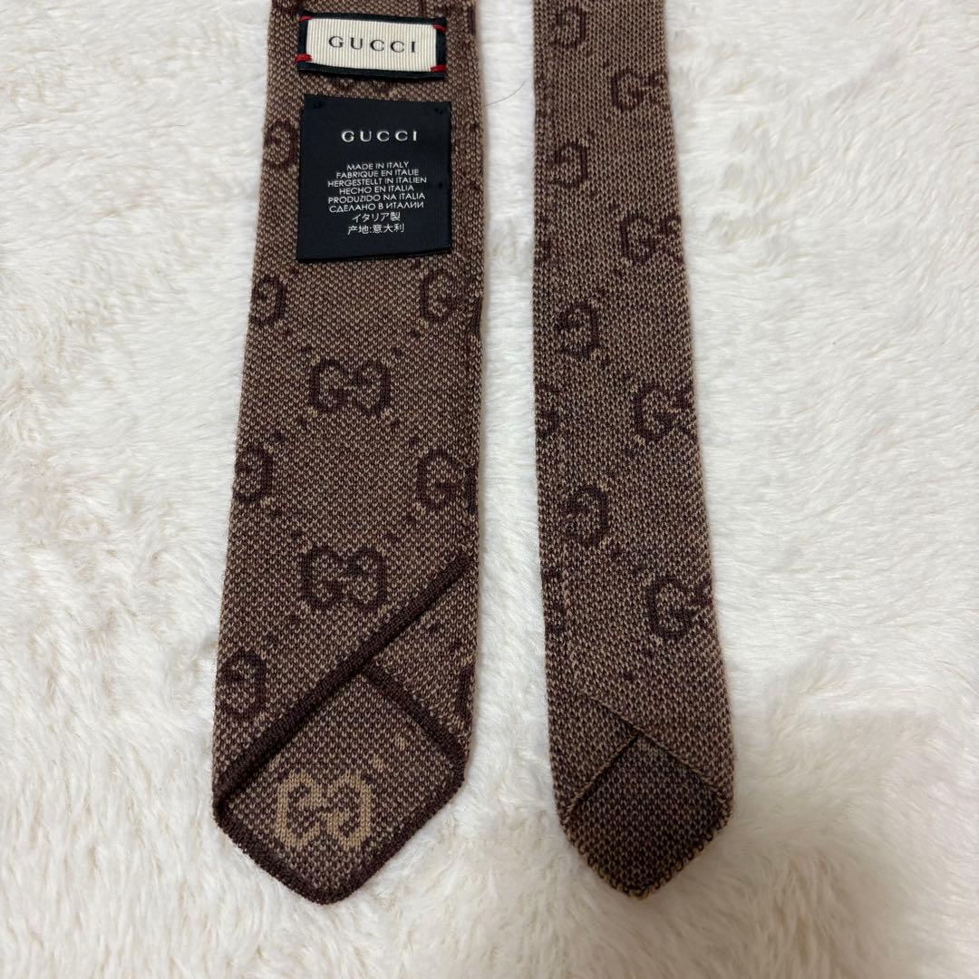 美品 ✨現行タグ✨GUCCI ネクタイ ナロータイ GG柄 ブラウン ウール 毛
