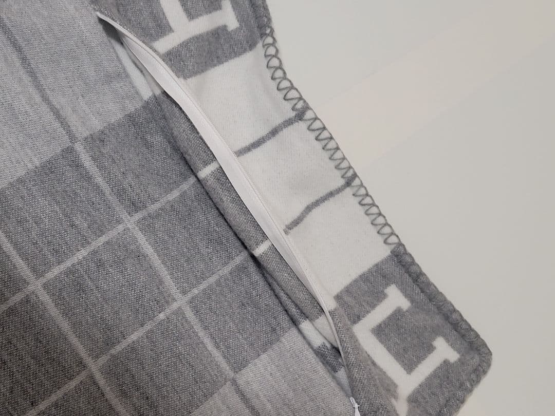 エルメス　クッションカバー　グレー　45×45　チェック