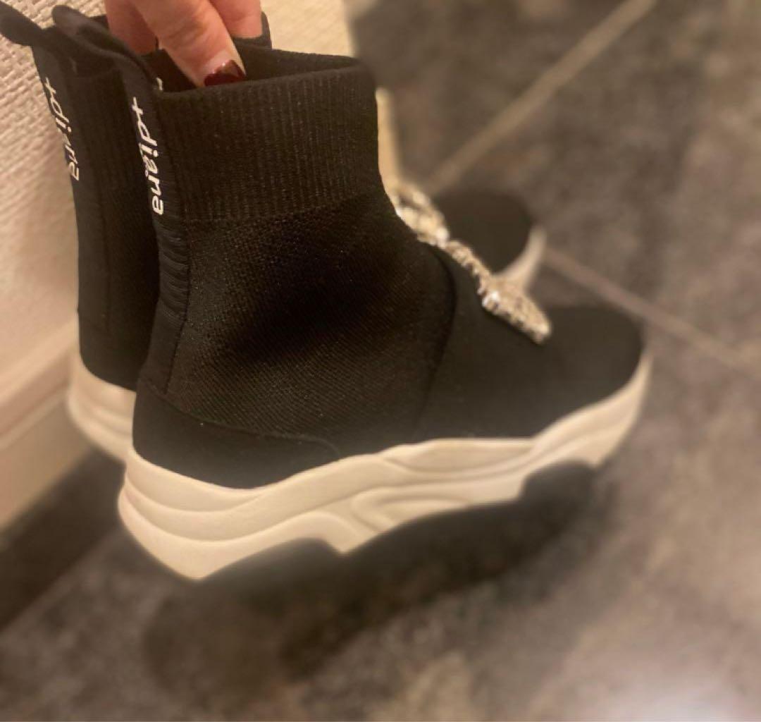 ＋DIANA クリスタルバックル ニットソックススニーカー