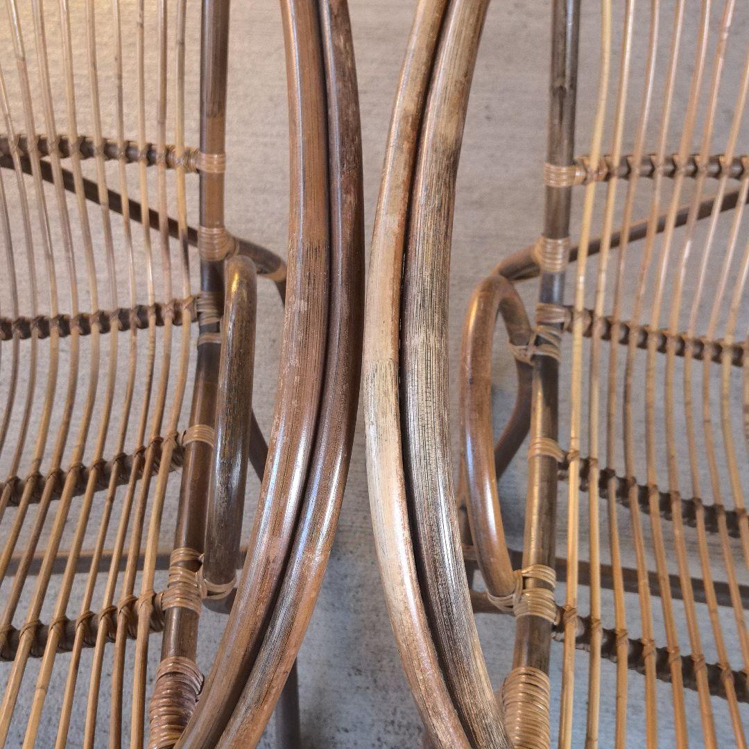 籐　お洒落なチェア　ローチェア　2脚セット