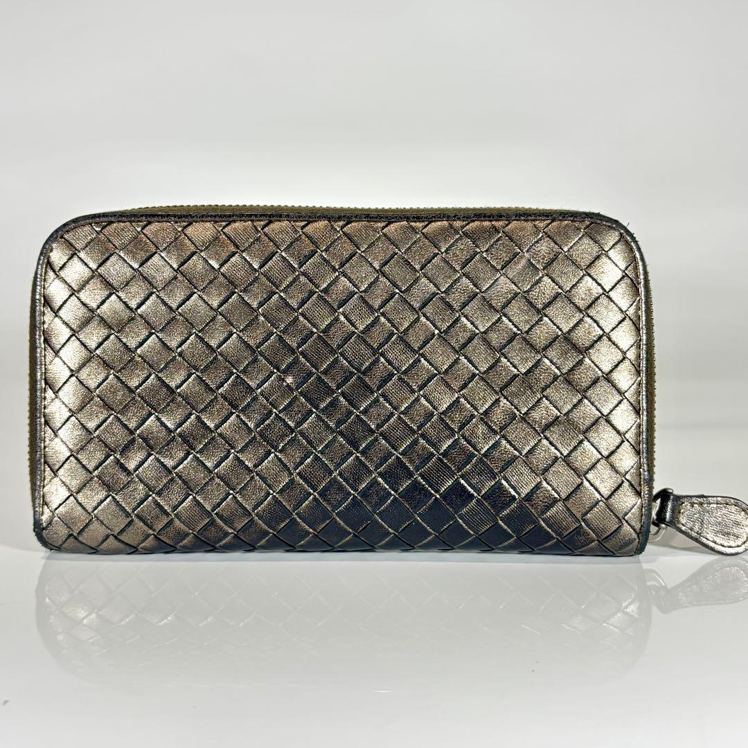 ボッテガヴェネタ 長財布 ラウンドファスナー イントレチャート メタリック