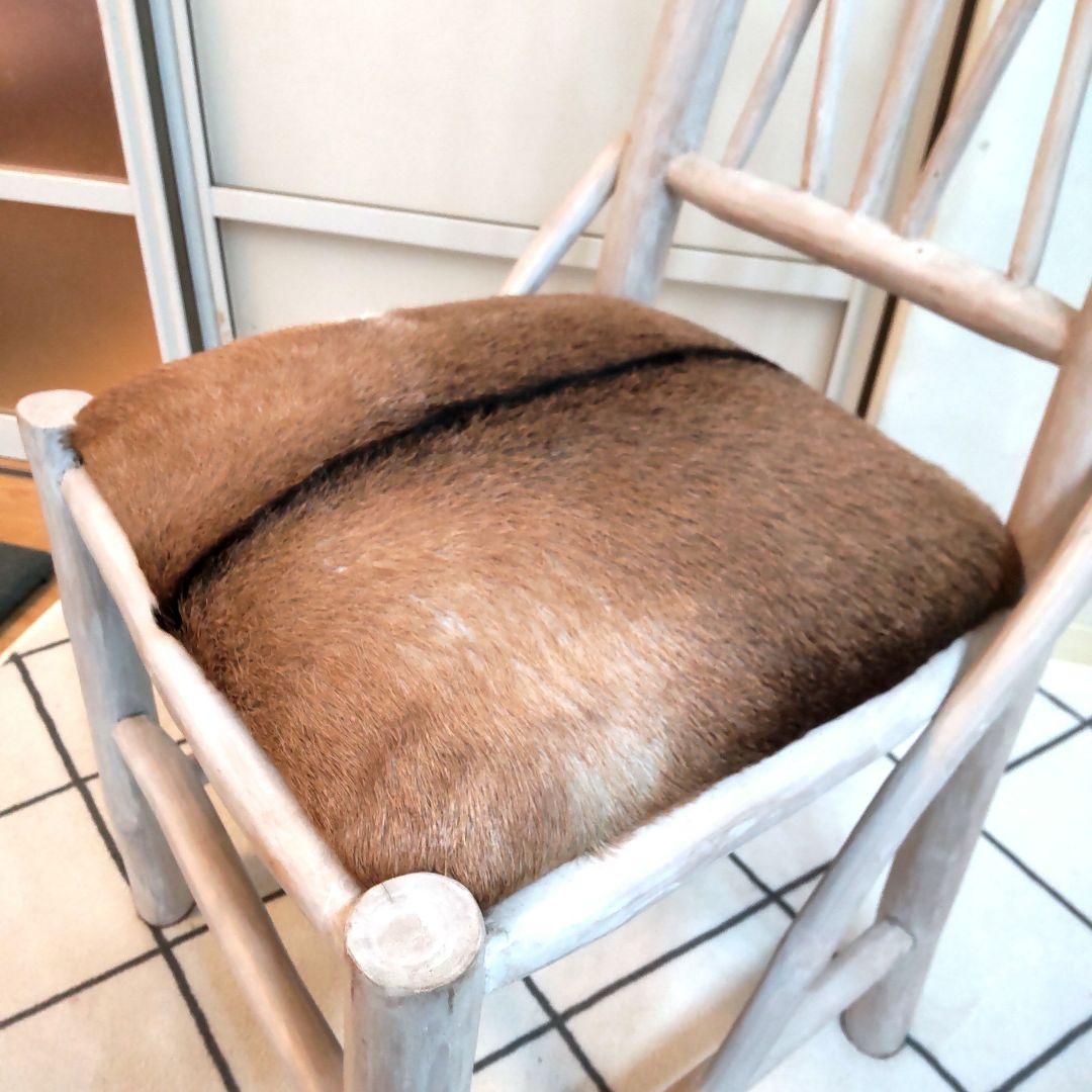 (美品)ハラコ チェア 毛皮 椅子 スツール 天然木 本革
