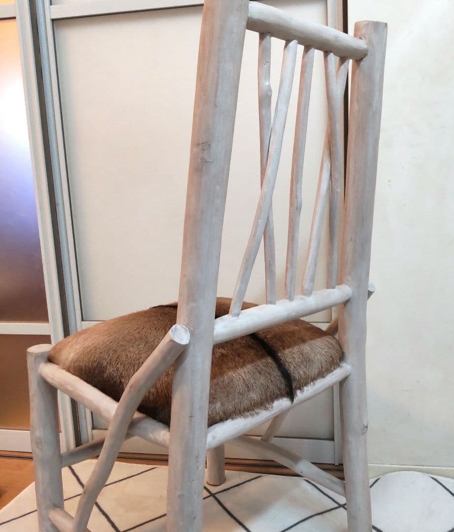 (美品)ハラコ チェア 毛皮 椅子 スツール 天然木 本革