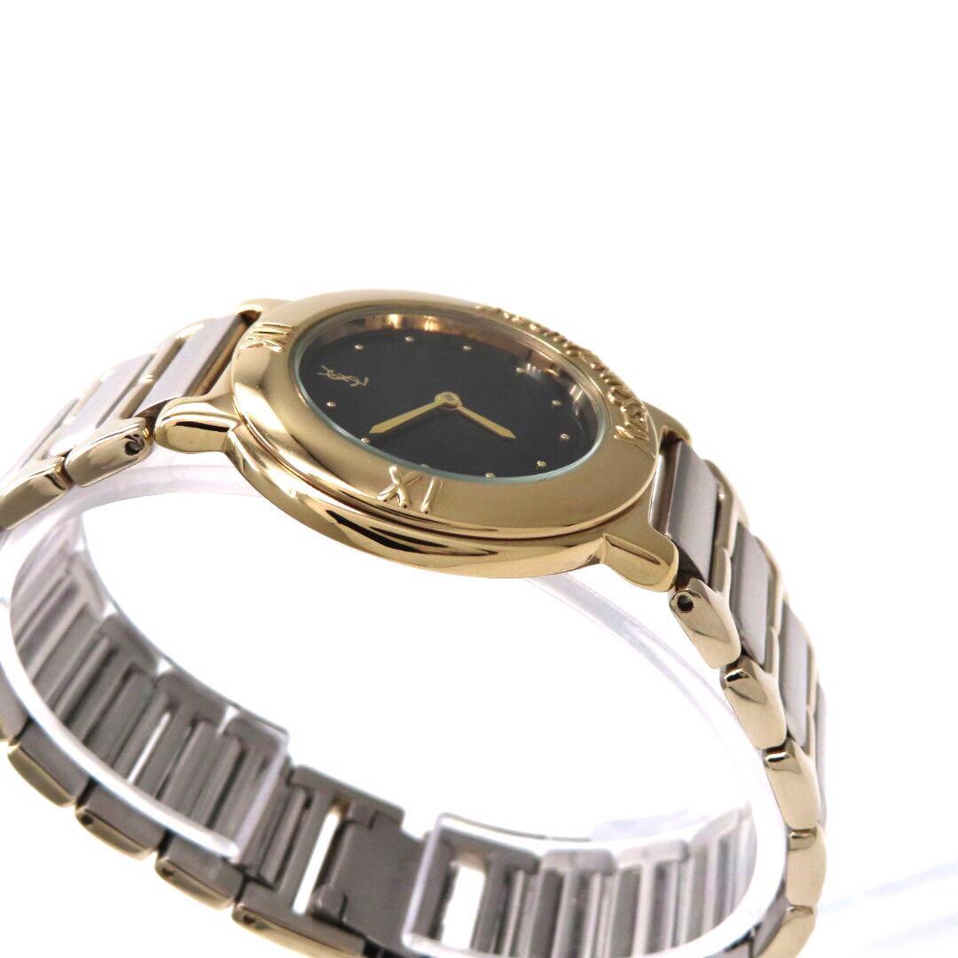 ☆極美品 4620 イヴサンローラン 時計 ラウンド コンビ ボーイズ ブラック