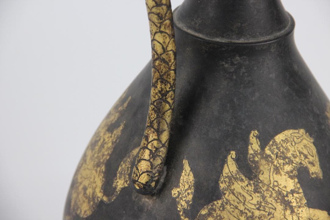 古美術 古銅 鍍金 竜首 水瓶 胡瓶 浄瓶 国宝法隆寺献納御物写 ED11-28