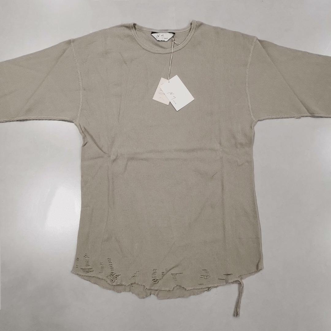 ANCELLM ダメージ ワッフルクルーネックロングスリーブティーシャツ ２