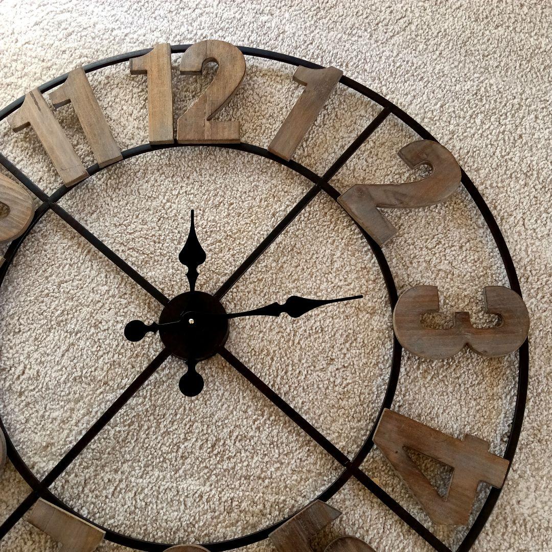 未使用 ダイカットウッデンクロック レトロ 壁掛け 時計 電池 インダストリアル