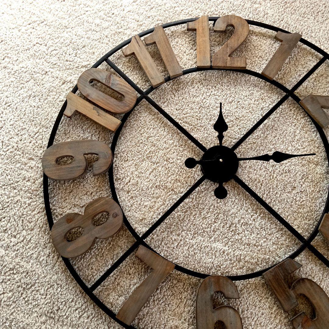 未使用 ダイカットウッデンクロック レトロ 壁掛け 時計 電池 インダストリアル