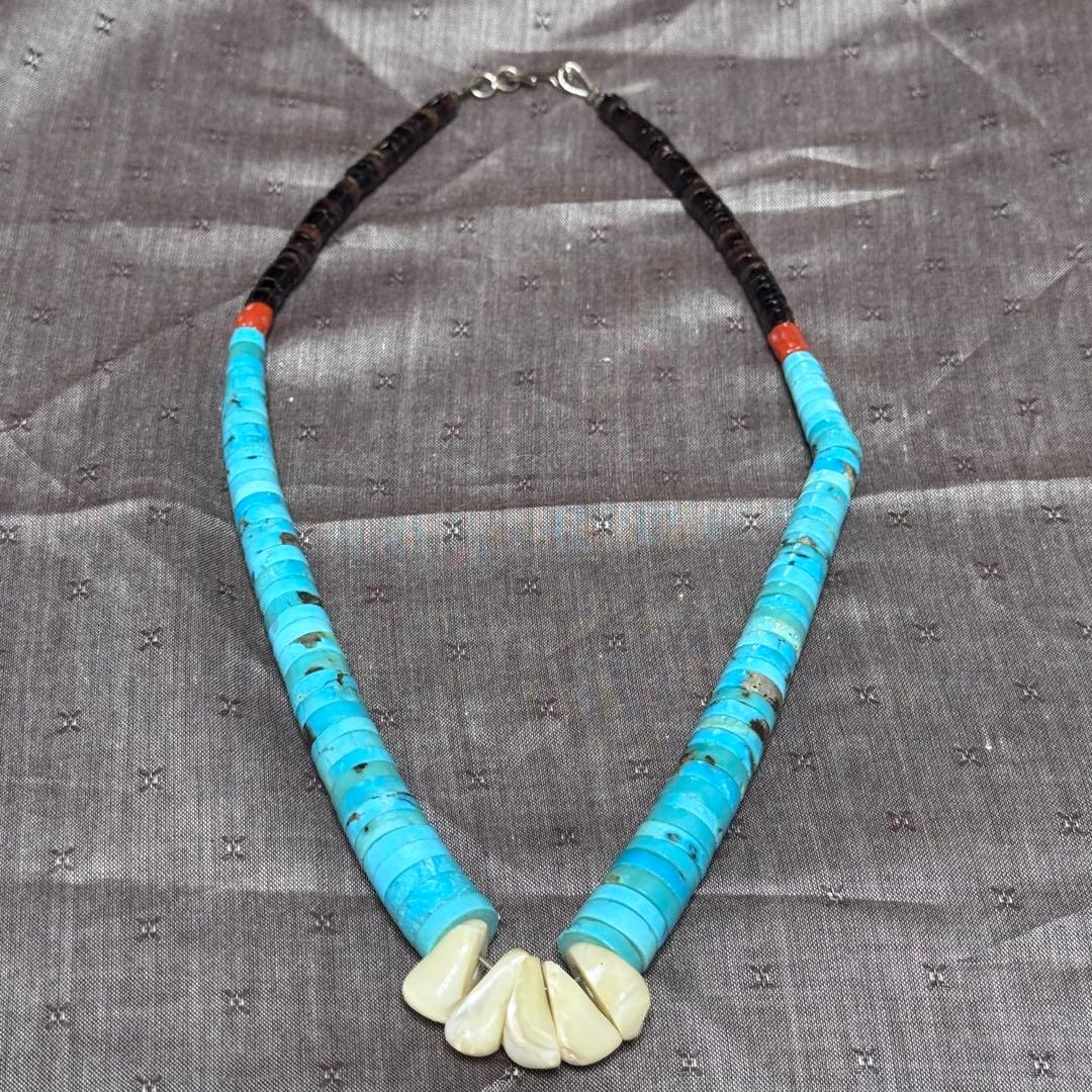 至高の逸品サントドミンゴ族 約1.1cm幅超特大ヒシネックレス 天然ターコイズ