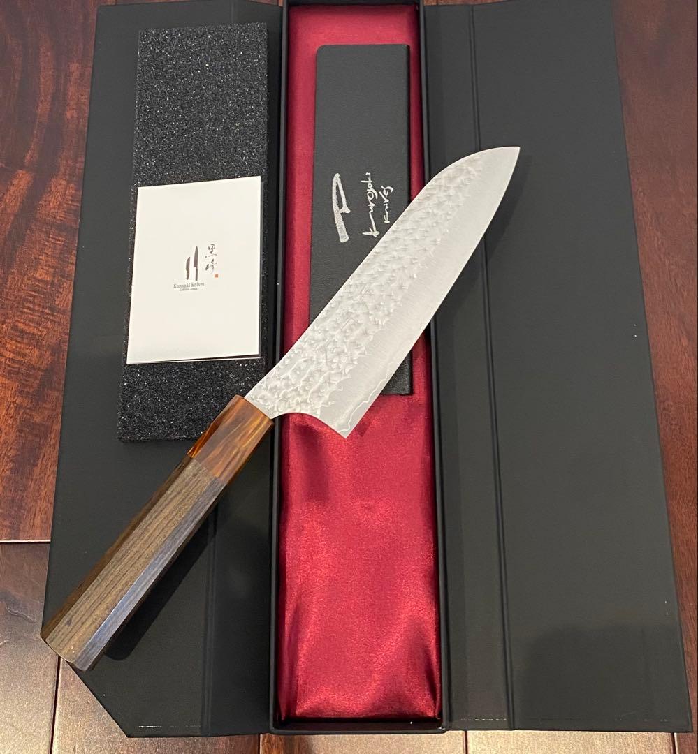 黒崎優　「閃光」三徳 包丁 170mm 紫檀柄赤桂