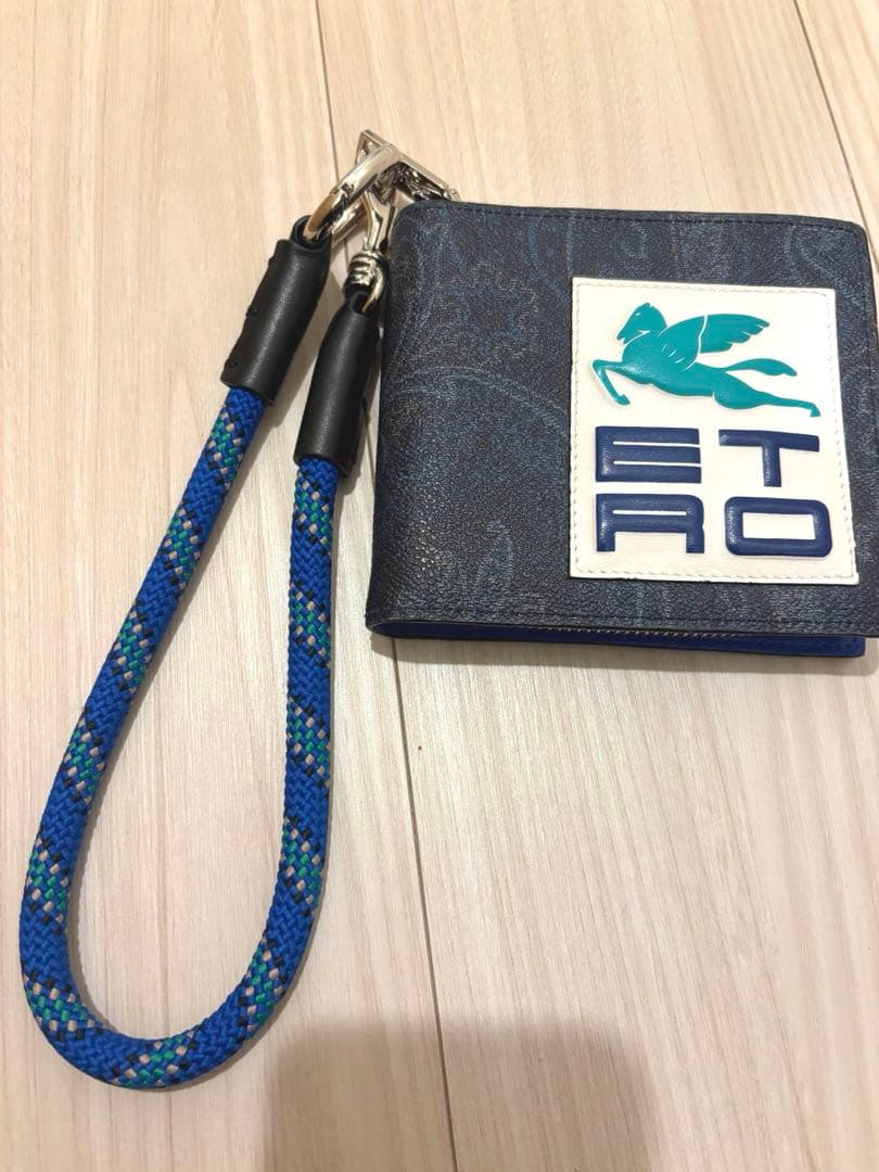 年*球様 ETRO メンズ　二つ折り財布　ストラップ付