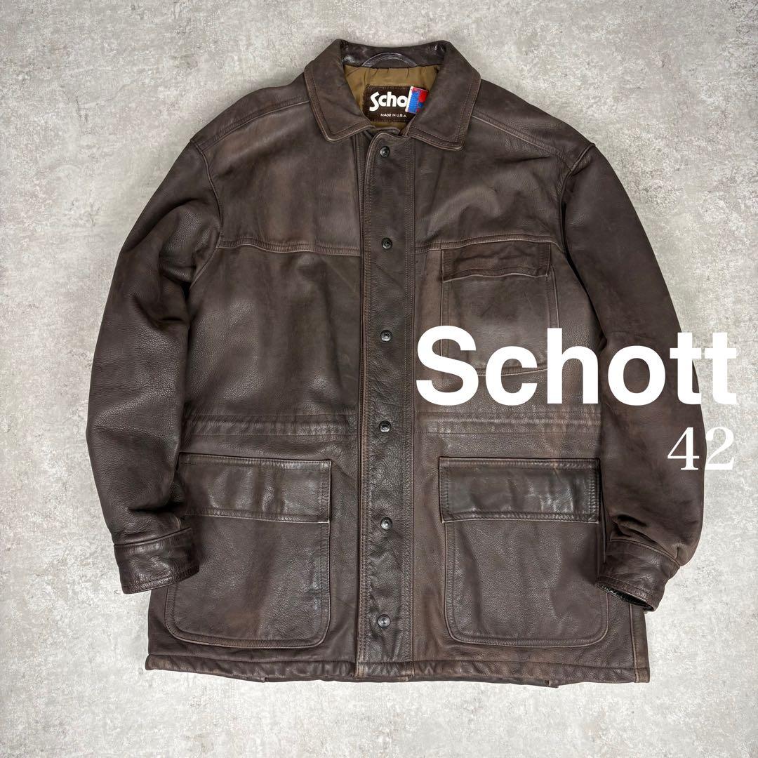 ショット Schott カーコート　42 ブラウン　レザー　茶タグ USA製