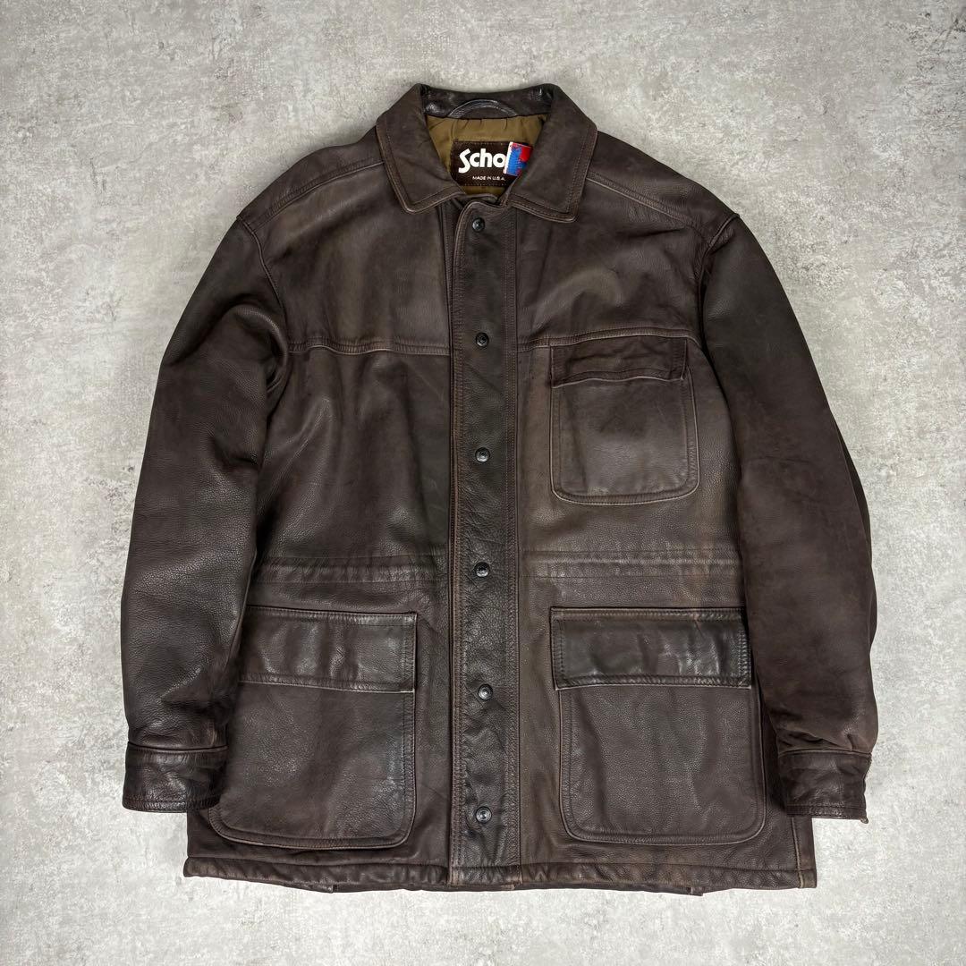 ショット Schott カーコート　42 ブラウン　レザー　茶タグ USA製