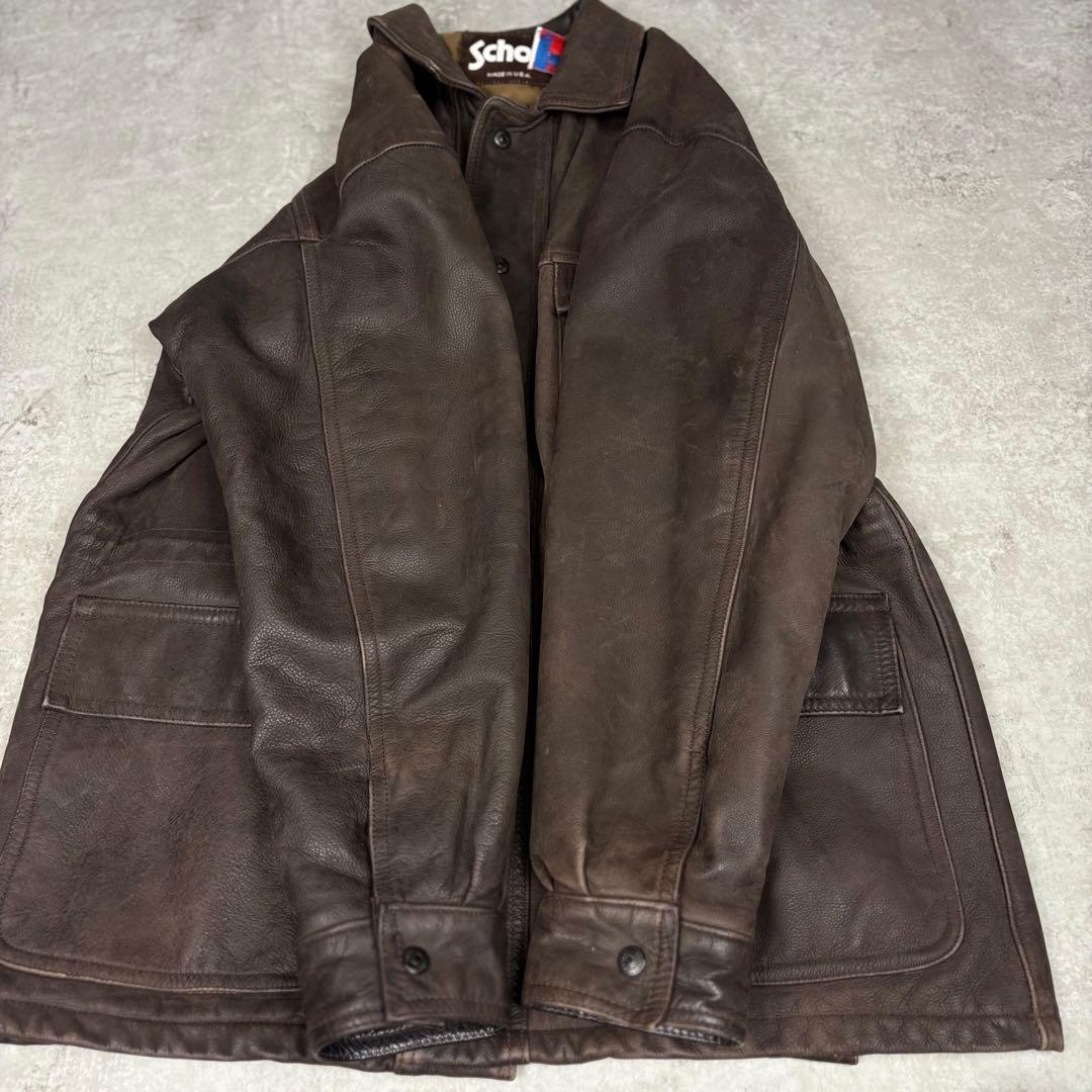 ショット Schott カーコート　42 ブラウン　レザー　茶タグ USA製