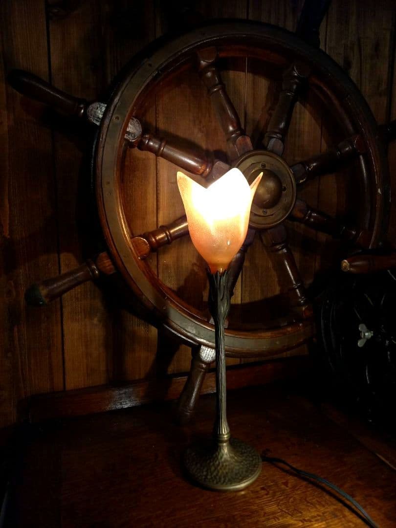 ヴィンテージ　ドイツ製　スタンドライト　気泡ガラス　工芸　サイン　ハンマートーン