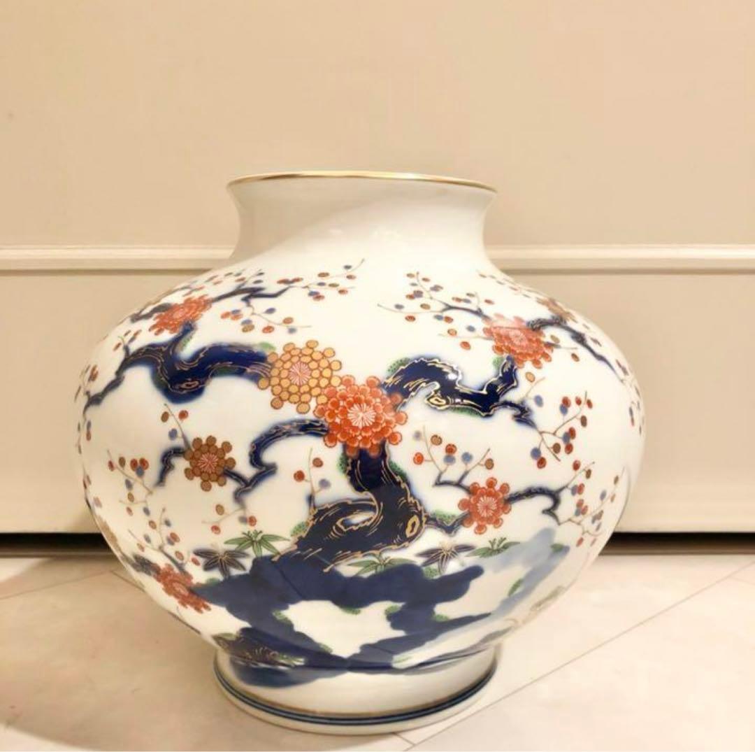 #13 深川製磁　宮内庁御用達　梅牡丹　花瓶　有田焼窯元　大ぶり　花生　壺　壷