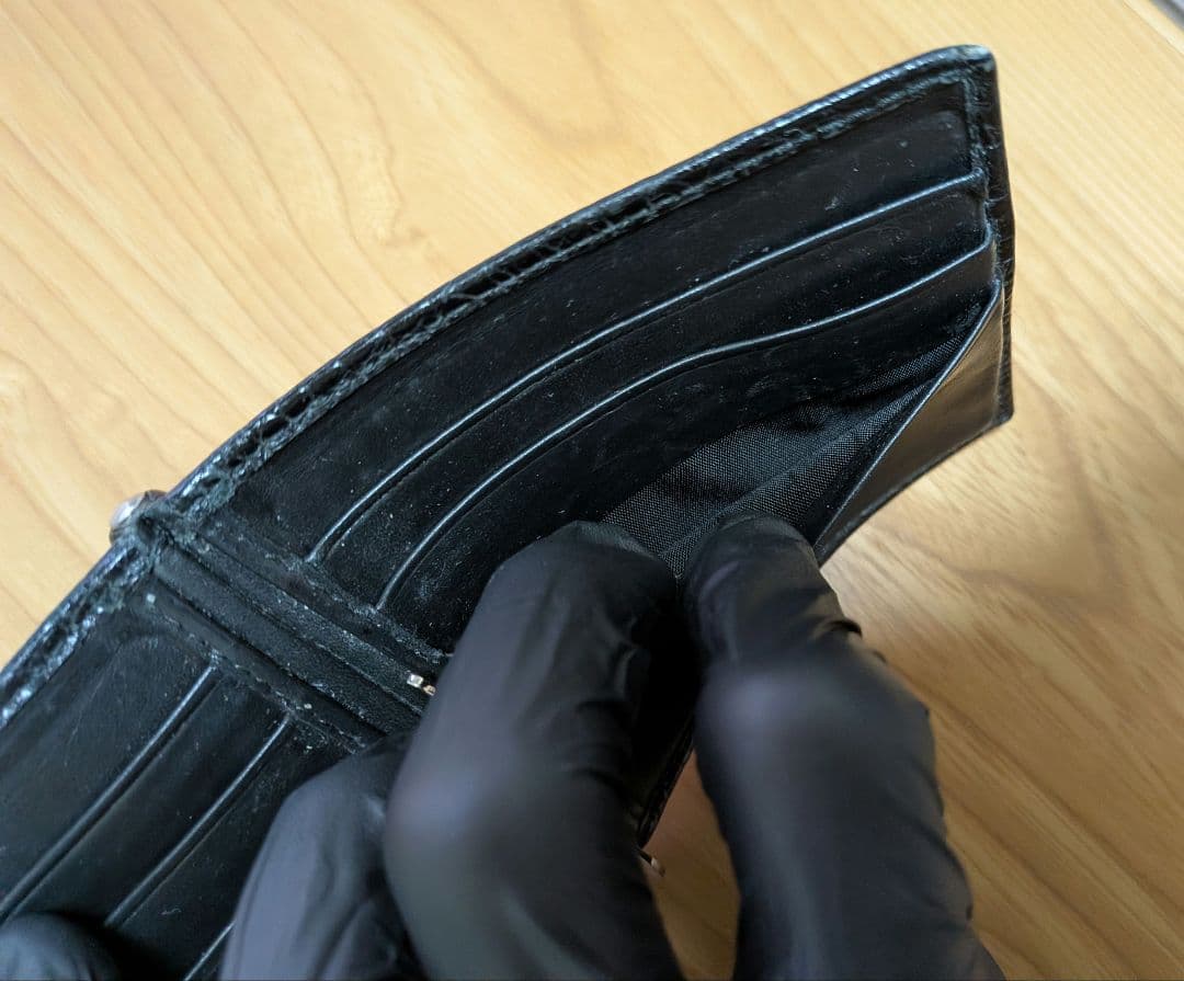 【希少】PRADA マネークリップ付 クロコダイル調 型押し 財布 黒