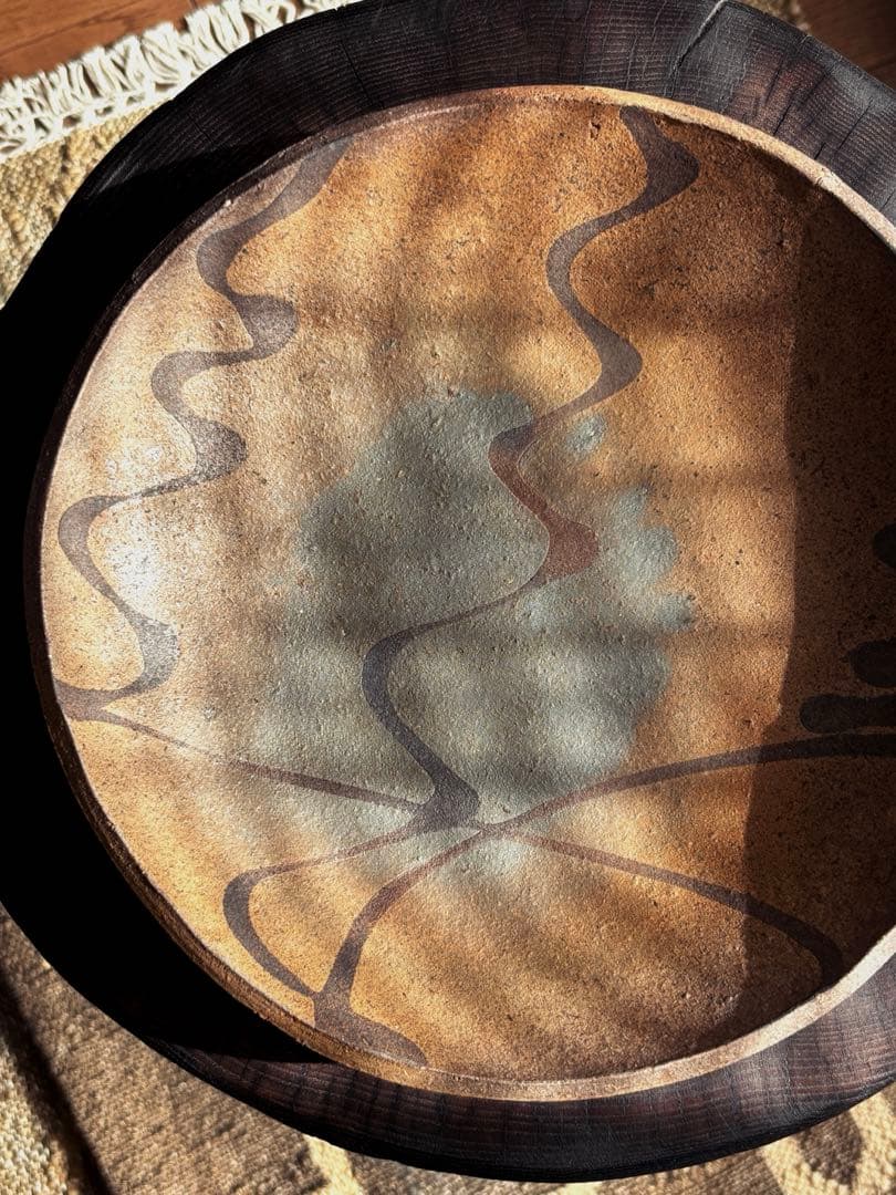 山田洋次 素焼き スリップウェア 大皿器24cm 工芸品　民藝