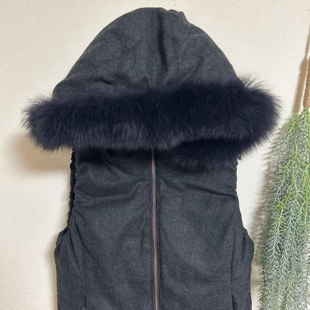 ANAYI アナイ　フォックスファー　ダウンベスト　リバーシブル　紺　38