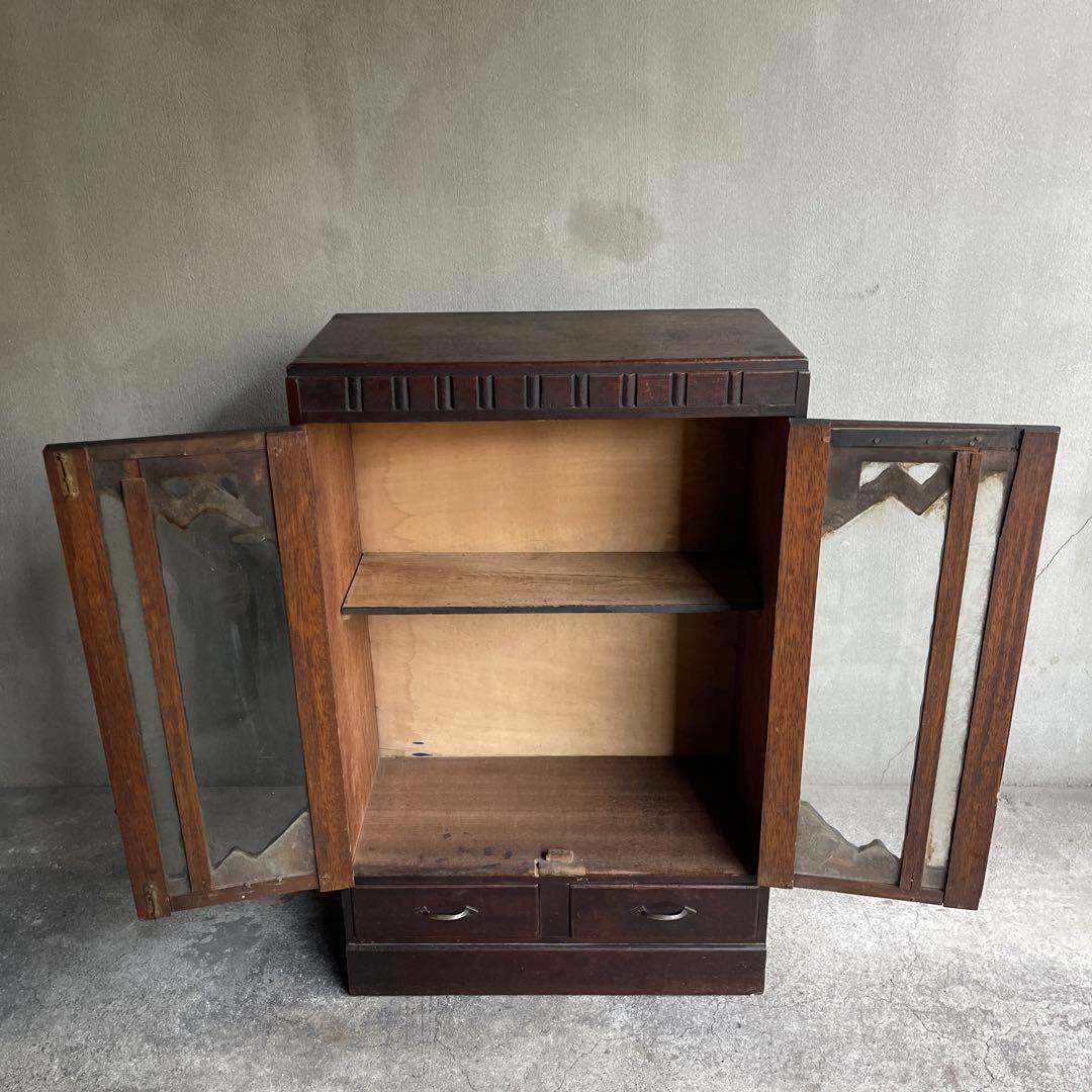 昭和レトロ　古い木製収納棚　飾り棚　キャビネット　アンティーク