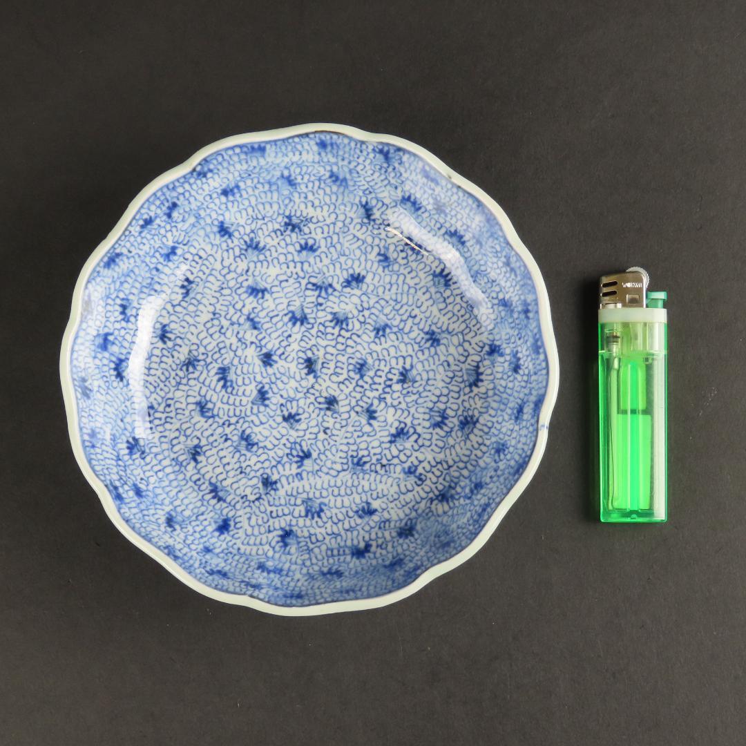 ⭕292 古伊万里 染付 膾皿なます皿５客 みじん微塵唐草文様 江戸期