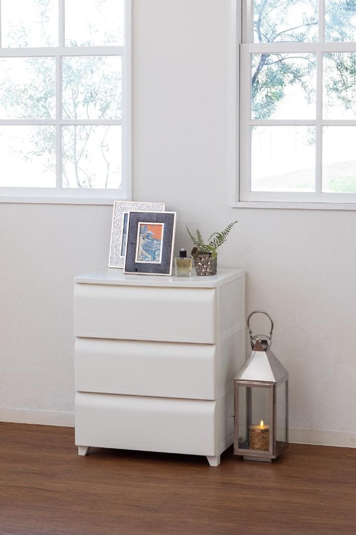 PES CST　収納チェスト　3段　日本製　ホワイト　ワイド