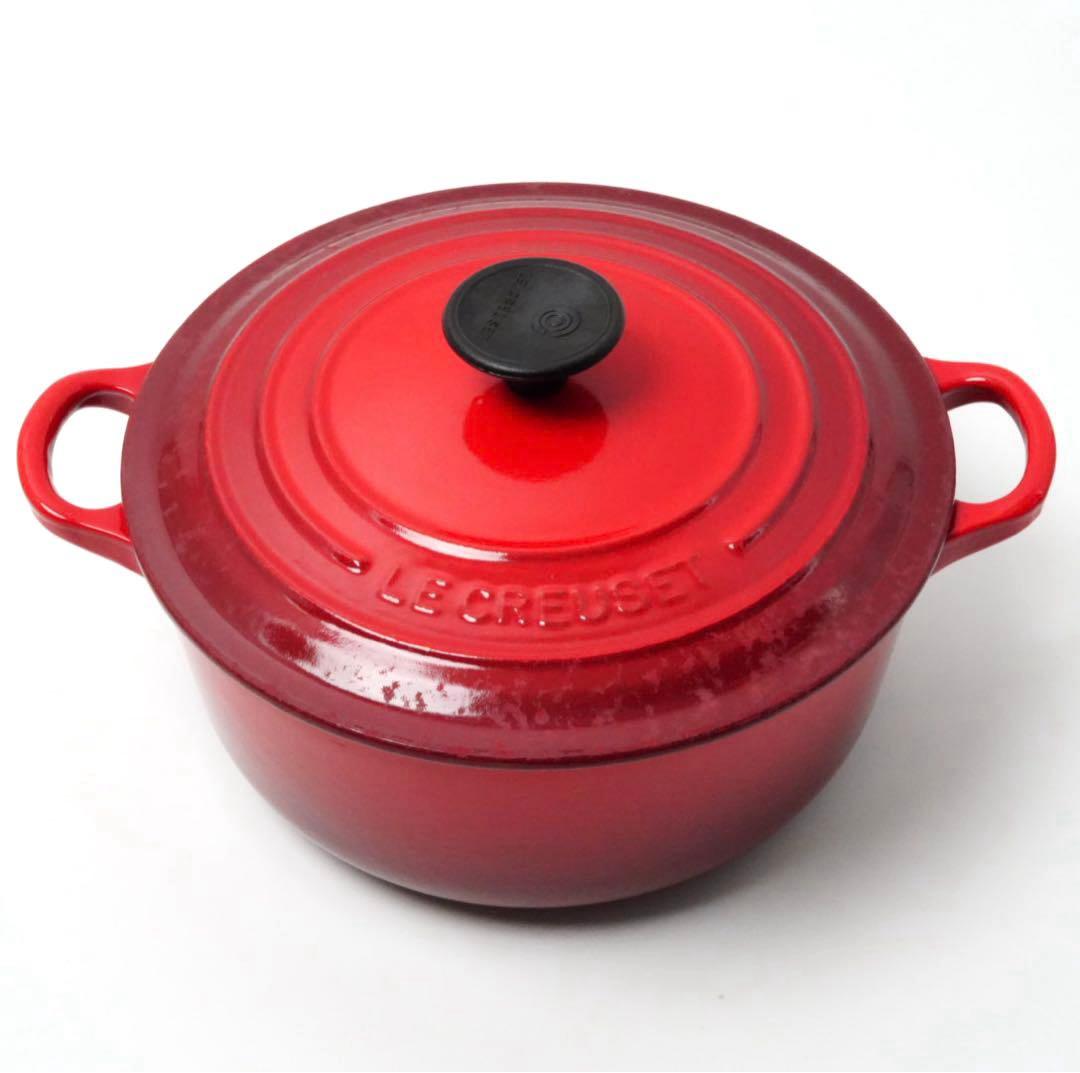 【美品】LE CREUSET　ココット ロンド チェリーレッド　20cm