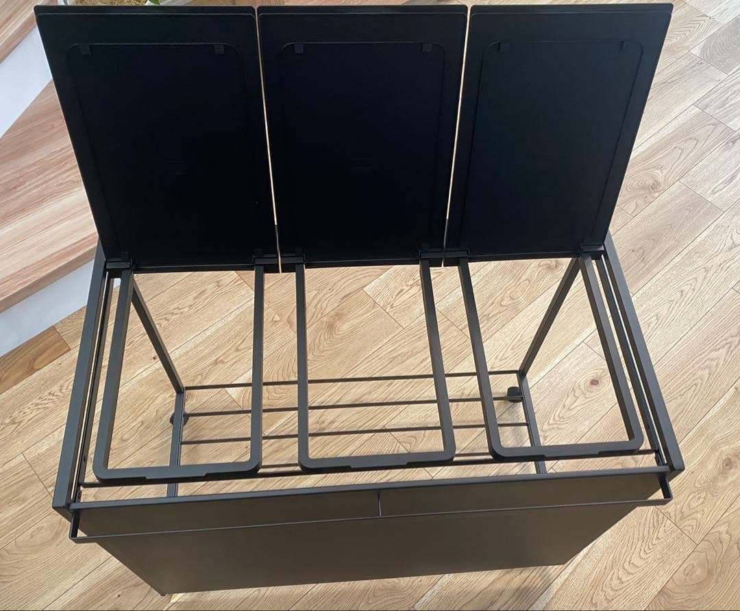 ブラック スチール製 ごみ箱 3分割蓋付き袋留めtower