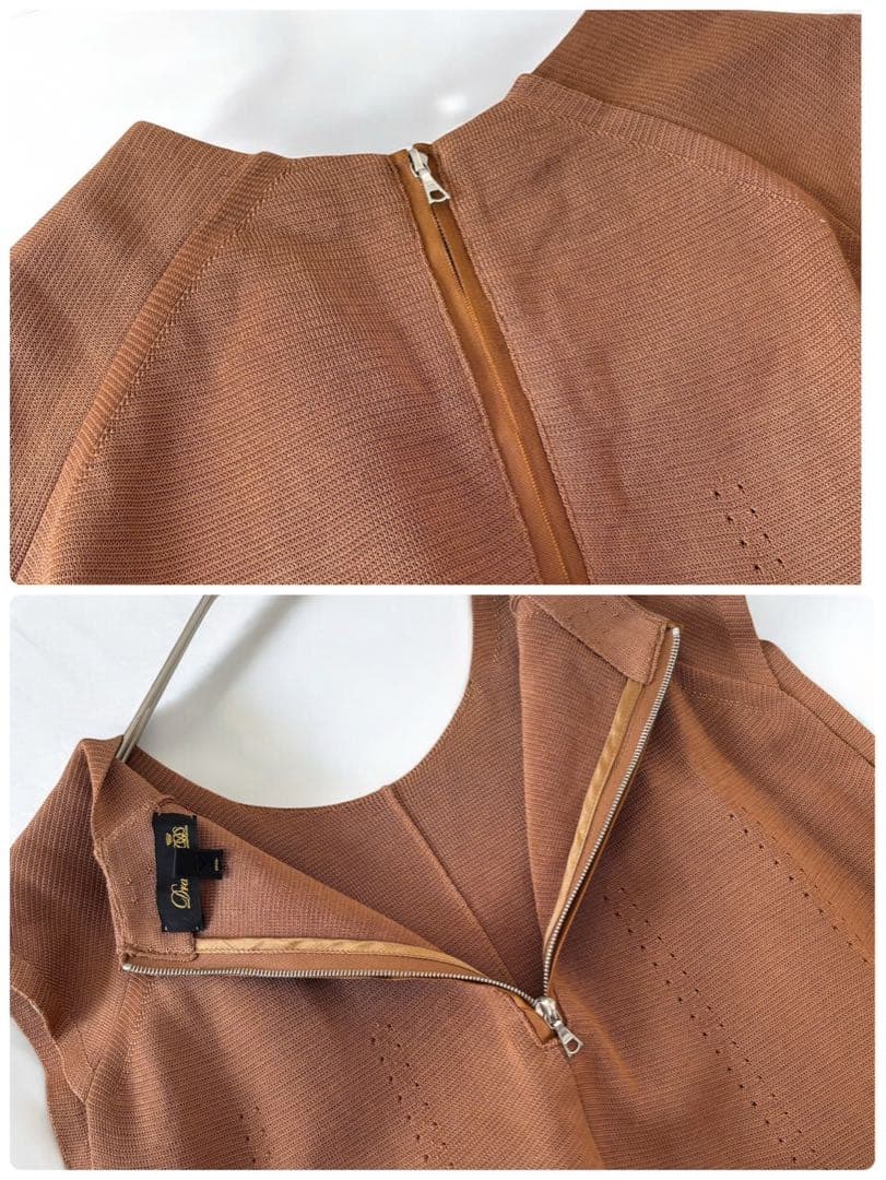 DRAWERドゥロワー　Aライン　ニット　ワンピース クルーネック　ブラウン