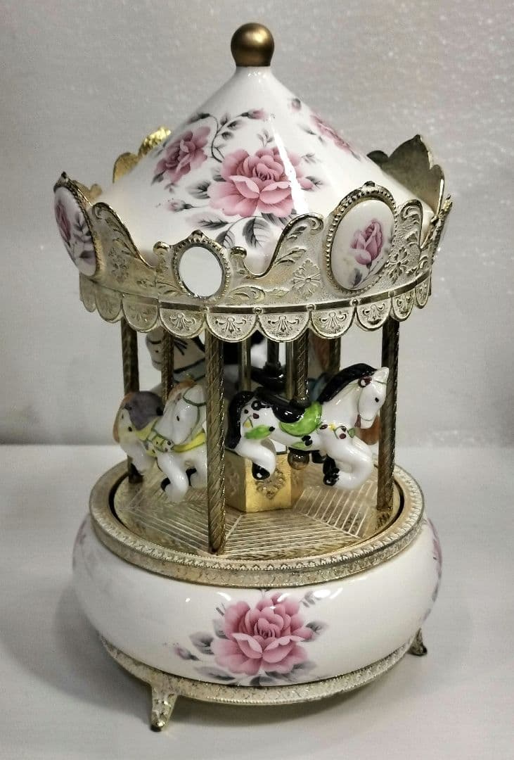 ヴィンテージ 陶器製 メリーゴーランド オルゴール Sankyo