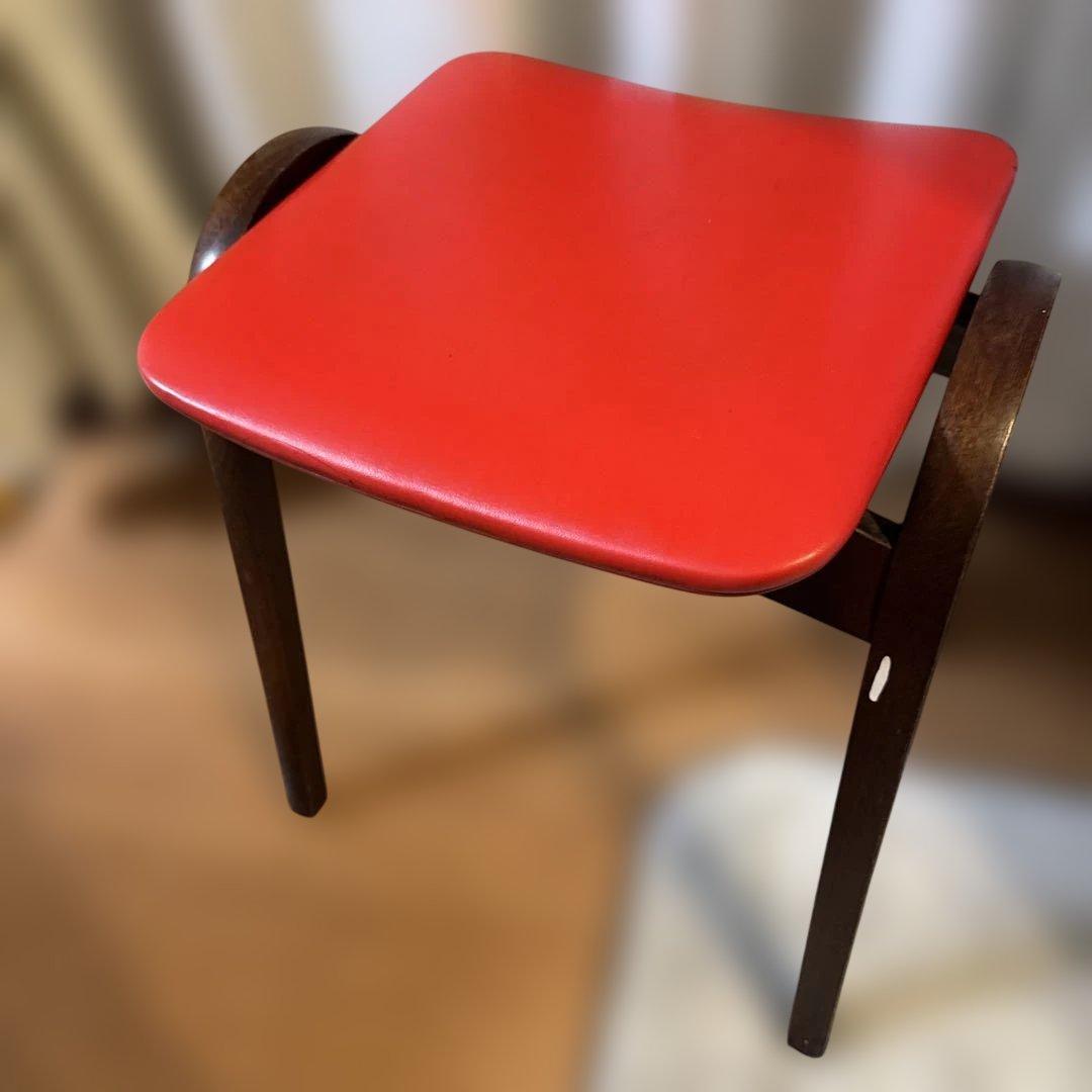 秋田木工 AKITAMOKKO 木製スツール 赤座面 曲木 ヴィンテージ